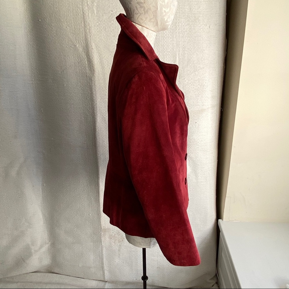 Vintage 90s L Red Suede Leather Jacket Burgundy - Picture 3 of 8